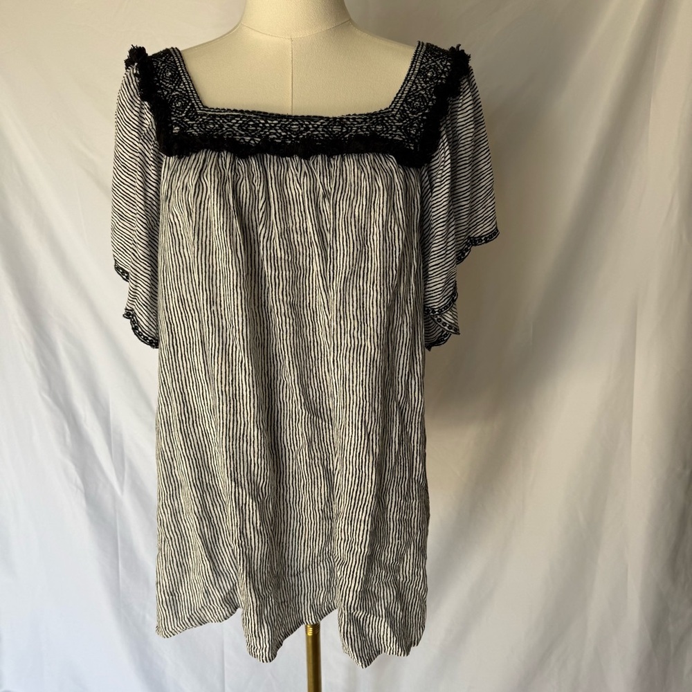 Cost Plus World Market Black and White Striped Square Neck Blouse